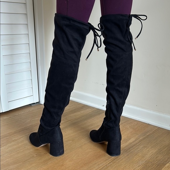 Osana Over-The-Knee Black Heeled Boots • Size 8.5 • Chic & Sleek Silhouette - Picture 6 of 10